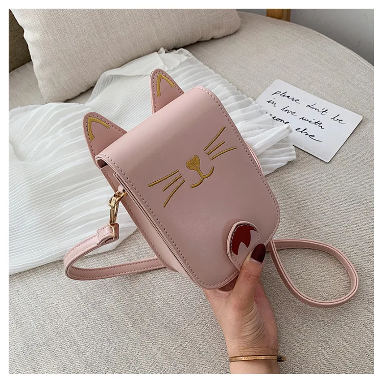 Fashion women Cute Cat Handbag Vintage Shoulder Bags Messenger Bags PU Leather Mini Handbags Cartoon Purse bag