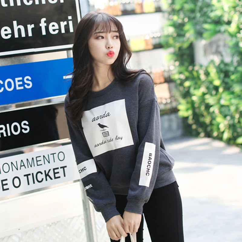 Jielur Корейский Поп Осень харадзюку птица с буквенным принтом толстовки женские