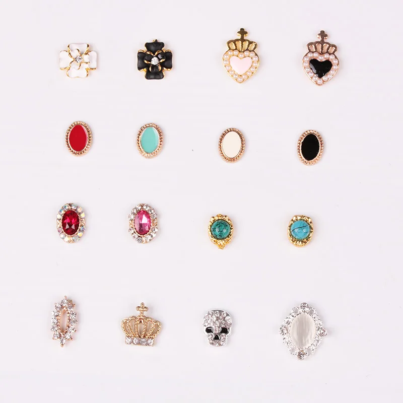 10 шт./лот украшения для дизайна ногтей металлический череп Корона цветок дизайн 3d