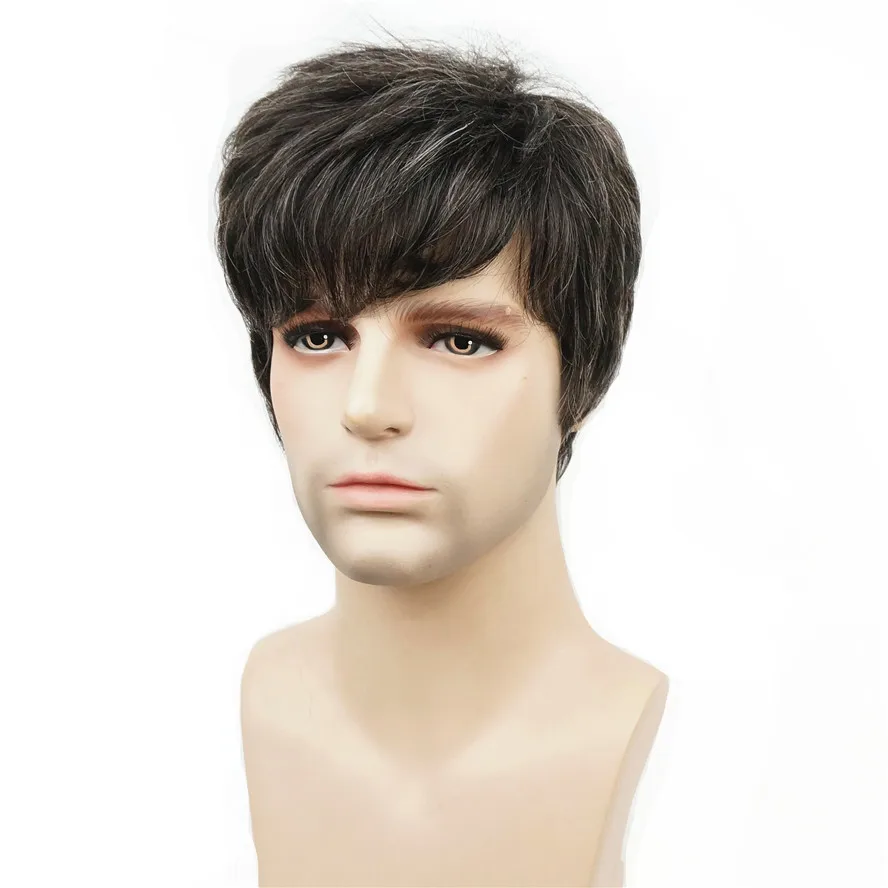 Мужской парик StrongBeauty короткие прямые синтетические натуральные полные парики|wig