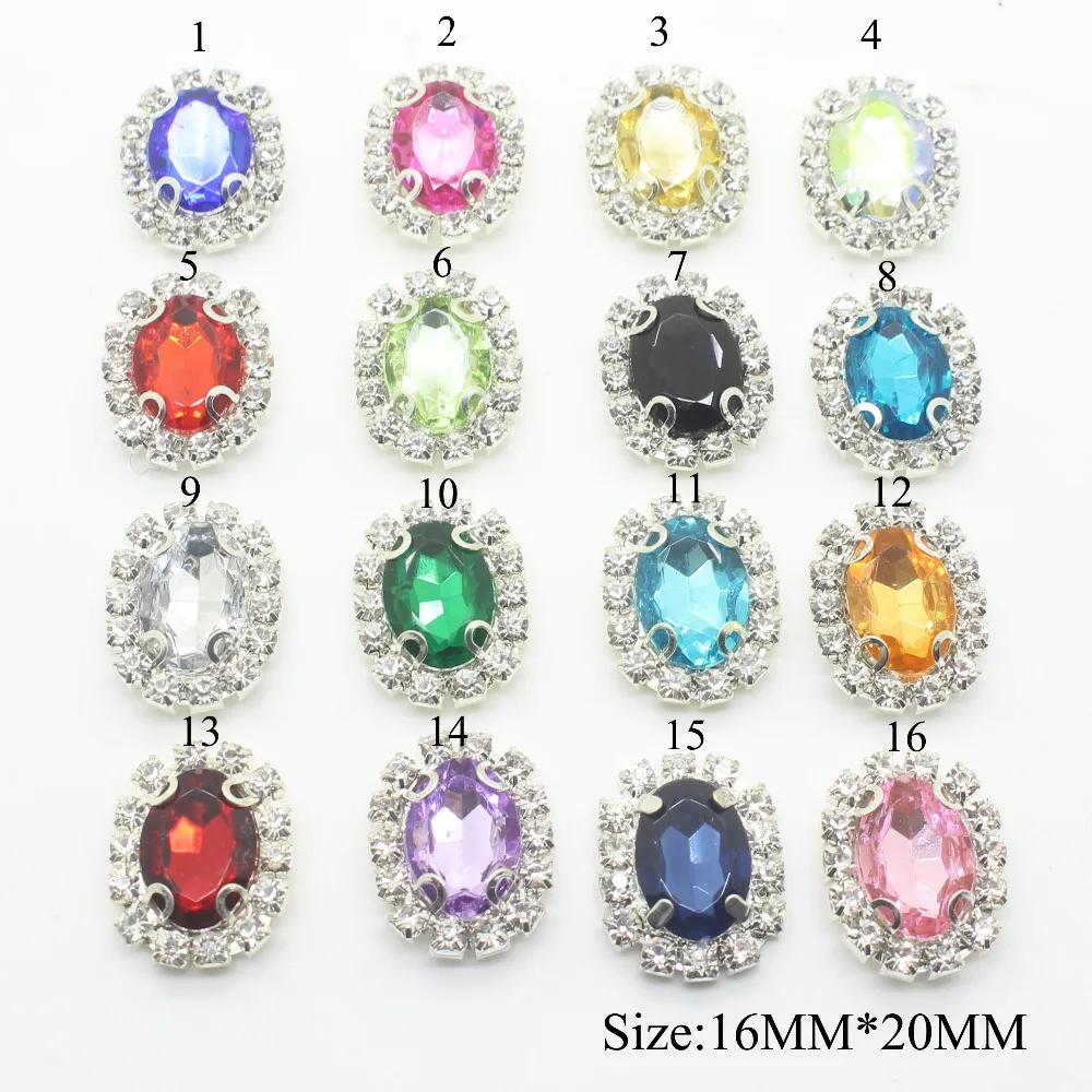 

New 10pcs/lot 16*20mm oval-shaped Rhinestone acrylic buttons Silver 4-hole sewing Metal Button DIY Handwork clothing decoration