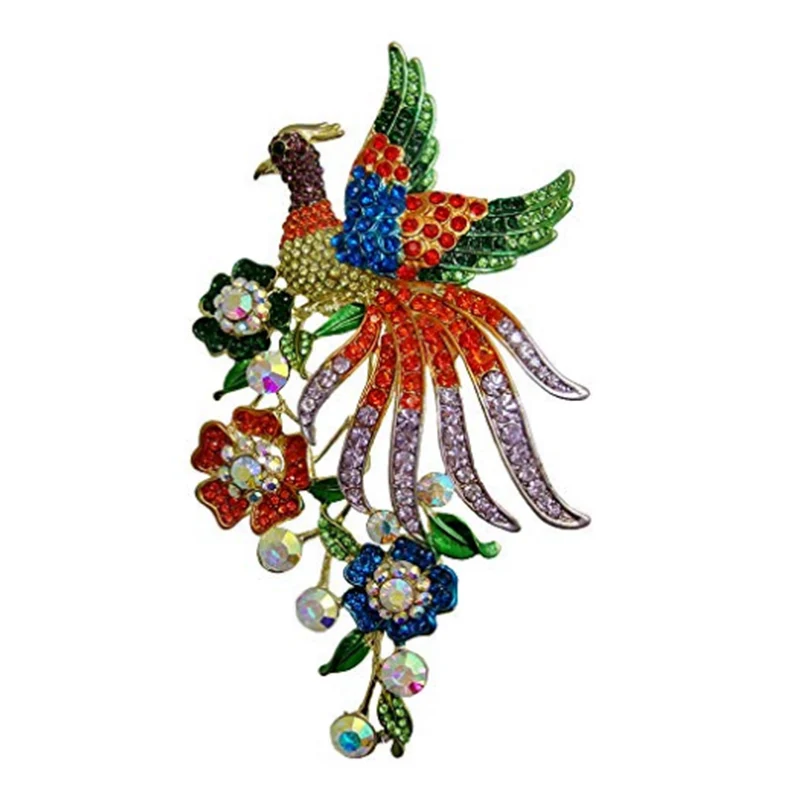100pcs Elegant rhinestone crystal peacock bird flower Brooch Pin with large Scarf Collar pin broach Gold Tone | Украшения и