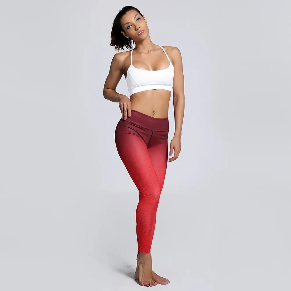 Спортивные Леггинсы с эффектом пуш ап красные модные эластичные облегающие