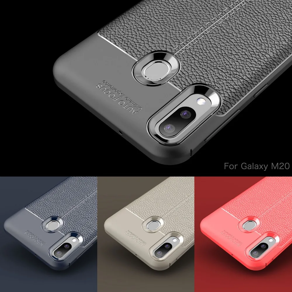 For Samsung Galaxy M20 SM-M205F Hybrid Armor Leather Texture Soft TPU Cover Case |