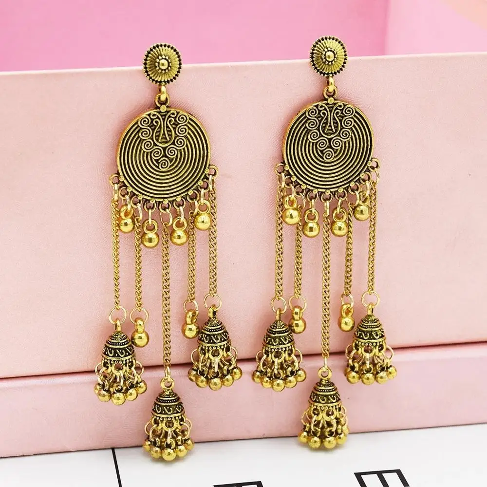 Женские сережки подвески Jhumka Jhumki индийские с длинными кисточками этнический