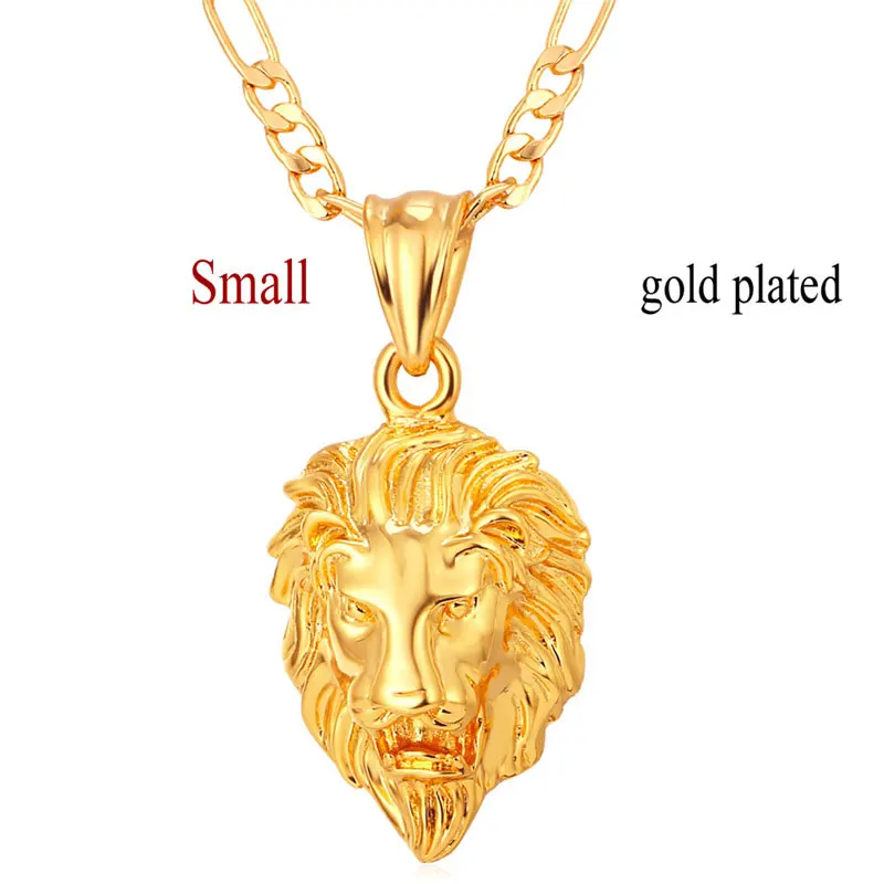 Gold color small U7 Лев Кулон С Цепочкой Для Мужчины Позолоченные Ювелирные Изделия Животные Подвески Ожерелье Панк P333 - Окраска металла: Gold color small