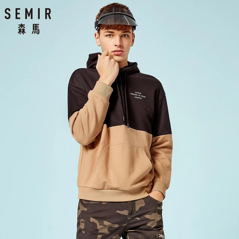 SEMIR Мужская цветная толстовка с капюшоном карманом кенгуру пуловер эластичным на