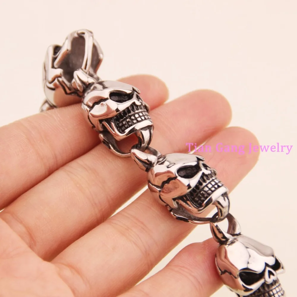Панк Серебряный цвет/Золотой Цвет Череп ссылка браслет цепочка на руку литье 316L