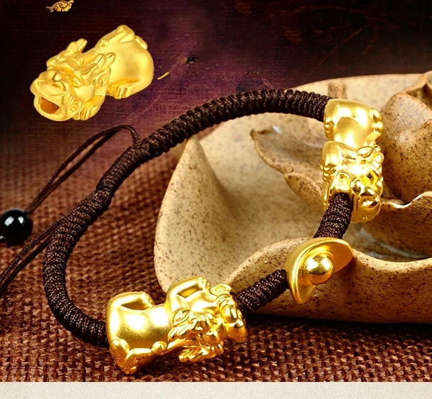Новый Чистый 999 24 K желтое золото 17*9 мм 3D Bless Pixiu & Lucky Ingot мужской и женский тонкий
