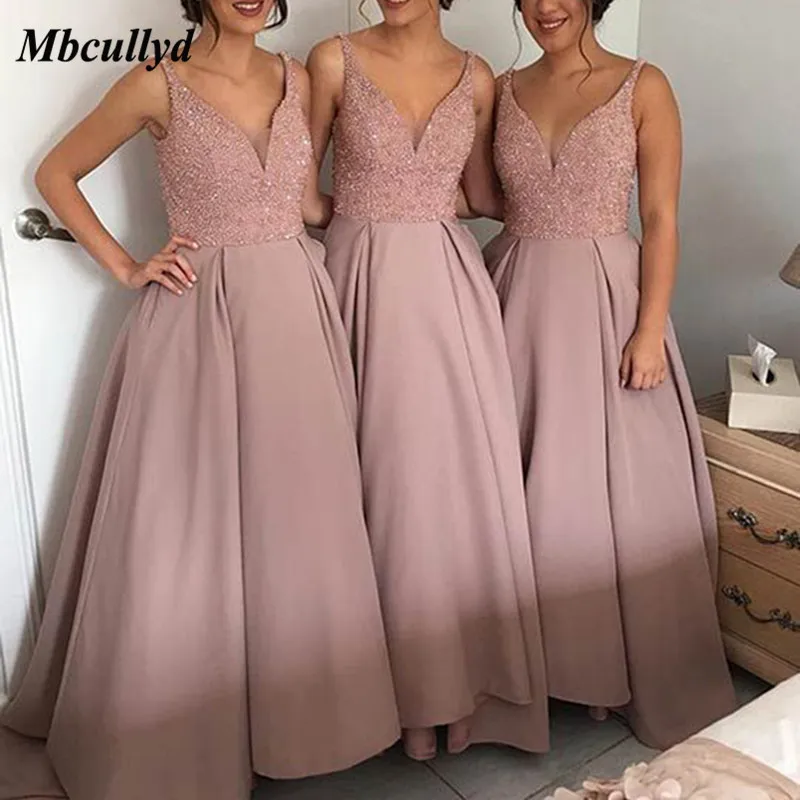 Сексуальное длинное платье подружки невесты с v образным вырезом блестящее