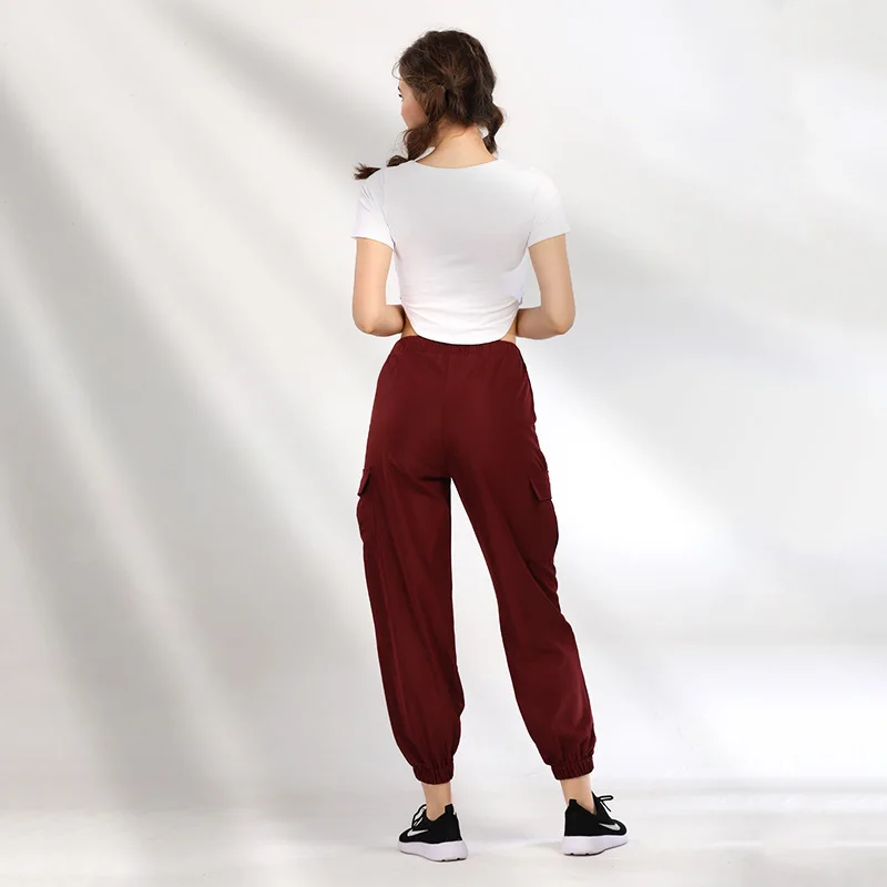 Женский комплект для йоги спортивная одежда свободные штаны с карманами +