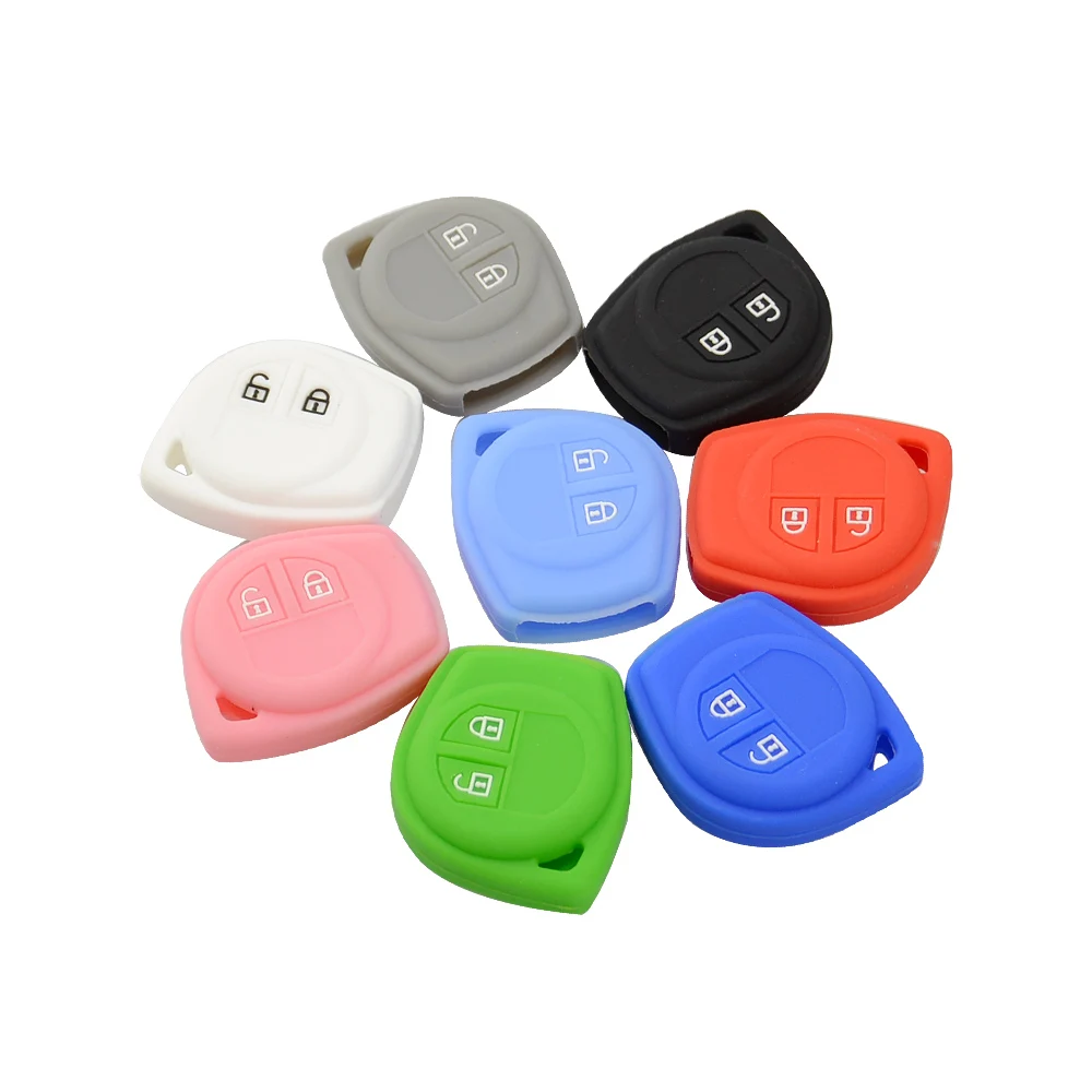 Цветной чехол для ключа из мягкого силикона и резины с 2 кнопками Suzuki Sx4 Swift Liana Vitara