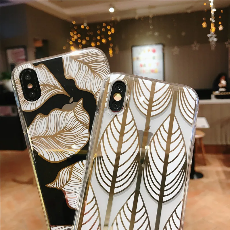 Luxirous Electroplated case for iphone XS Max iPhone 11 Pro 6 6s clear 7 plus 8 X XR flower glod leaves |