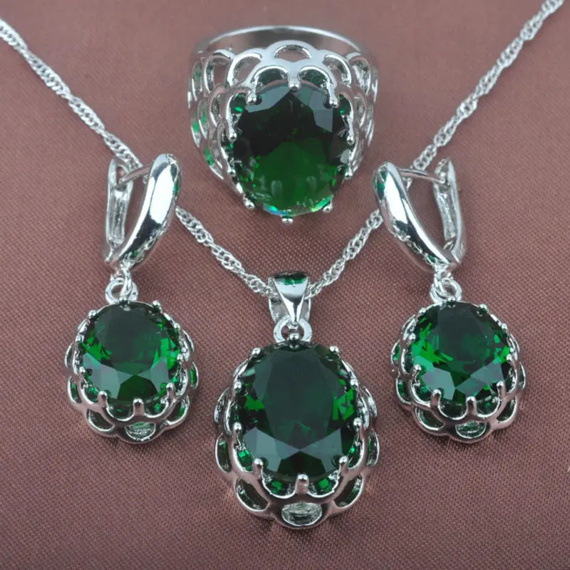 Качественный Зеленый Цирконий камень женские 925 Серебряные Ювелирные наборы