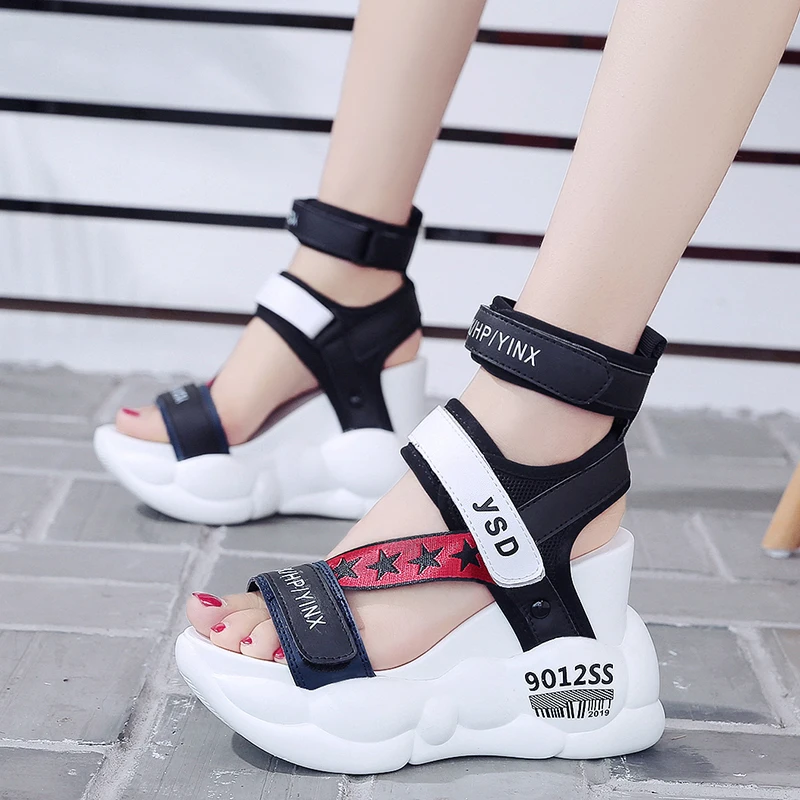 Летние женские босоножки из искусственной кожи на платформе Босоножки каблуке 10