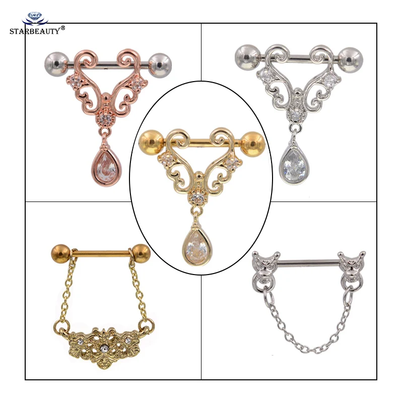 Starbeauty, большой кристалл, 2 шт./партия, стандартное кольцо для сосков, калибр 14 г, кольцевой щит для сосков, пирсинг, ювелирные изделия для тела, розовое золото, ювелирные изделия