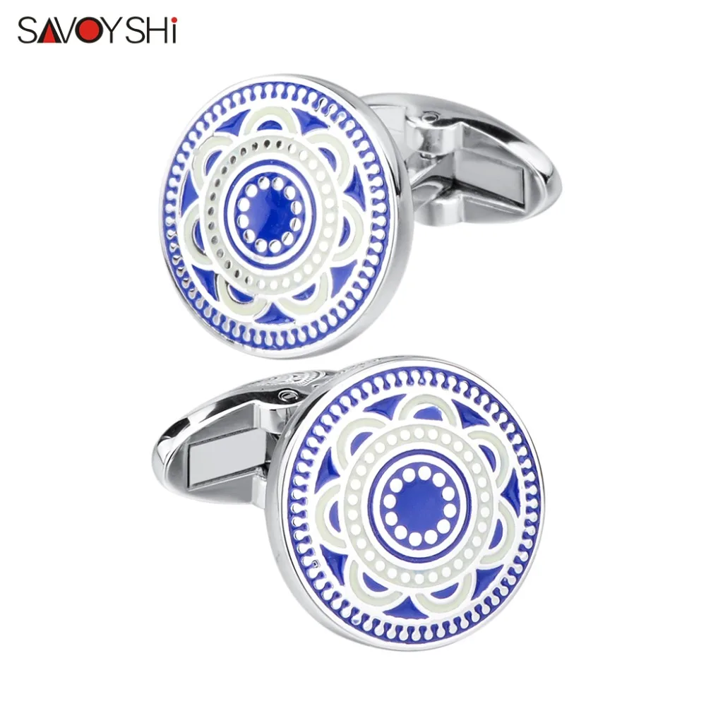 Роскошные мужские запонки SAVOYSHI для рубашки высококачественные с синей эмалью и