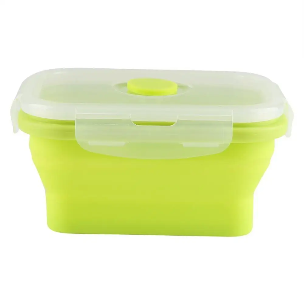 Зеленый Стиль Прямоугольная силиконовая коробка для обеда складной Bento box Microwaveable контейнер для еды Детская уличная миска для обеда - Цвет: Зеленый