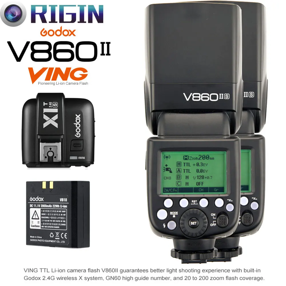 Godox V860II C/V860II N/V860II S TTL GN60 HSS 1/8000s 2 4G беспроводной шт. * Вспышка камеры + X1T C/X1T N/X1T