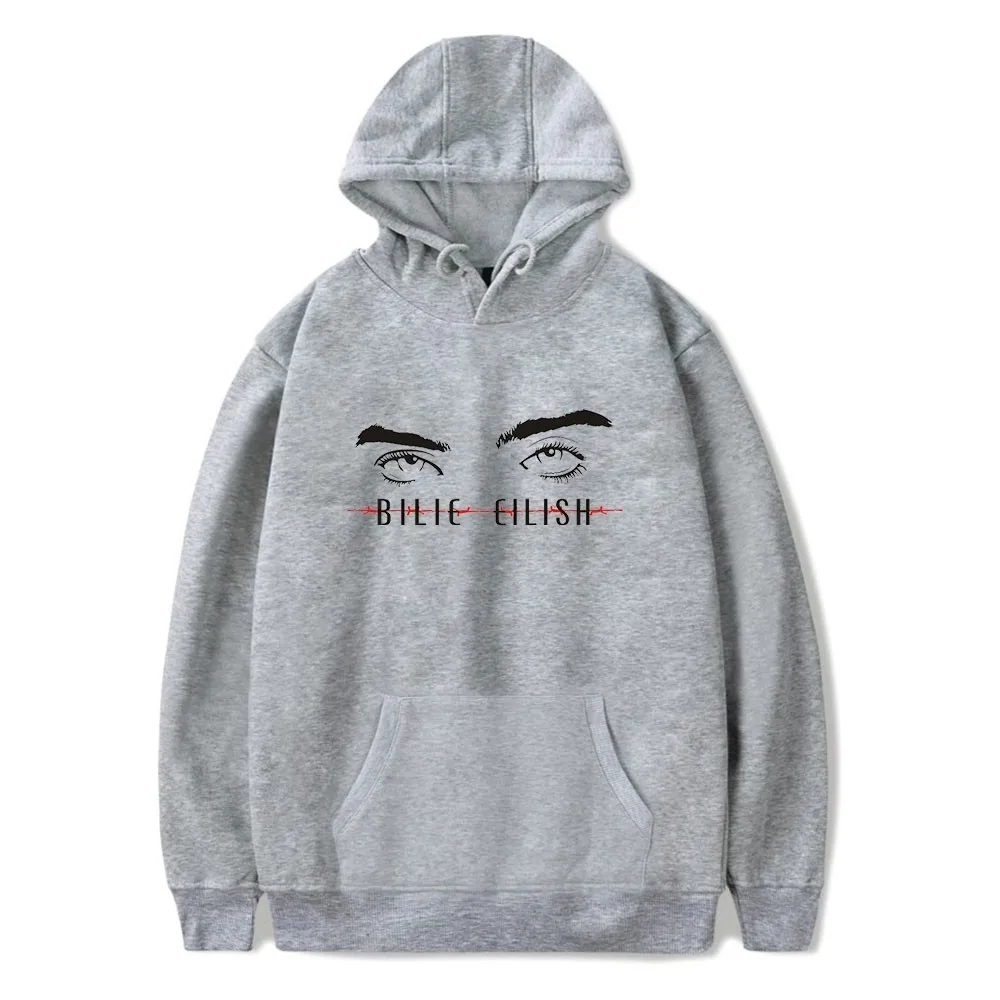 Толстовка в стиле хип-хоп Billie Eilish с капюшоном и принтом, женская и Мужская толстовка, одежда в стиле Харадзюку, повседневные толстовки,, толстовки Kpop - Цвет: Grey1