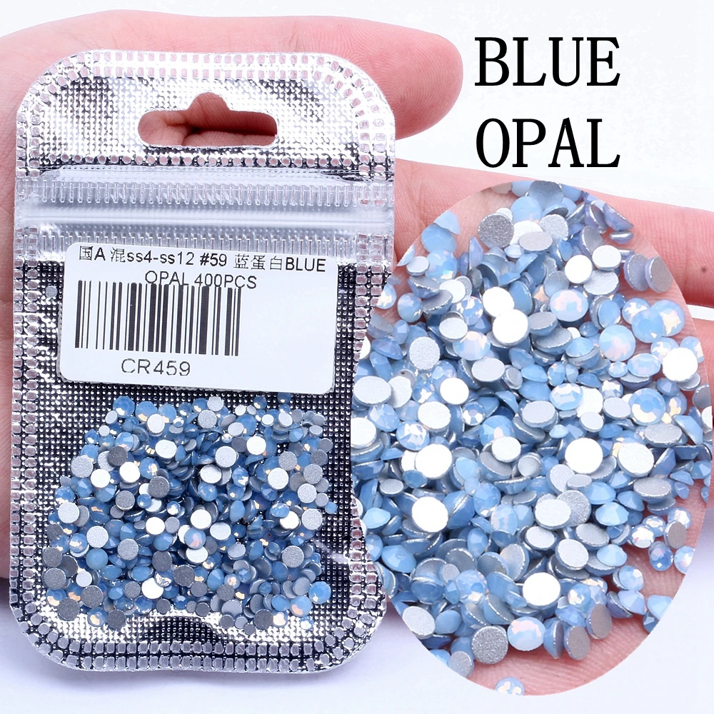 59 BLUE OPAL Стразы для нейл-арта, 60 цветов, 400 шт, микс из SS4-SS12, стеклянные стразы с плоской задней стороной, Стразы для ногтей, 3D украшения - Цвет: 59 BLUE OPAL