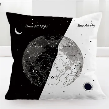 BlessLiving Earth Bulb Cushion Cover Black White Stylish Pillow Cover Constellation Sun and Moon Housse De Coussin 45x45 Decor 3