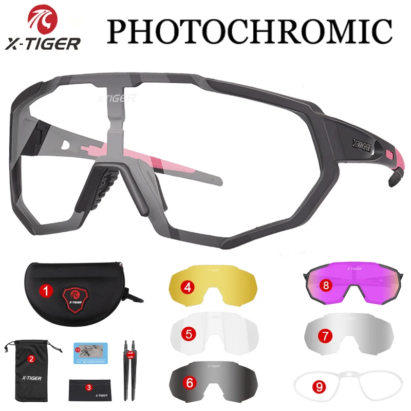 X-YJ-JPC05-5P X-TIGER фотохромные MTB велосипедные солнцезащитные очки для езды на велосипеде Поляризованные очки для велосипедистов близорукость рама велосипеда очки - Цвет: X-YJ-JPC05-5P