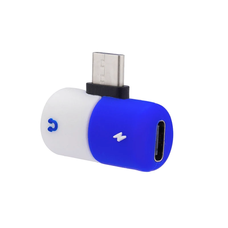 Blue and white Капсула таблетки 2 в 1 Наушники Аксессуары зарядный кабель Тип C Usb C до 3,5 мм Адаптер наушников Аудио зарядки сплиттер уха - Цвет: Blue and white
