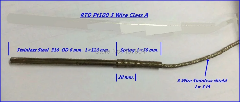

6*110 мм класс A WZPK Pt100 термометр 3 м кабель-детастор Платиновое сопротивление