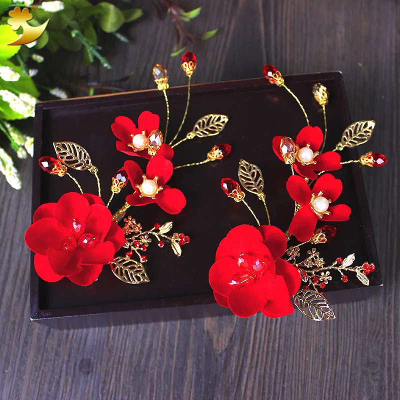 Заколка для волос с красными цветами 1 пара|hair clip jewelry|wedding headdressheaddress accessories |