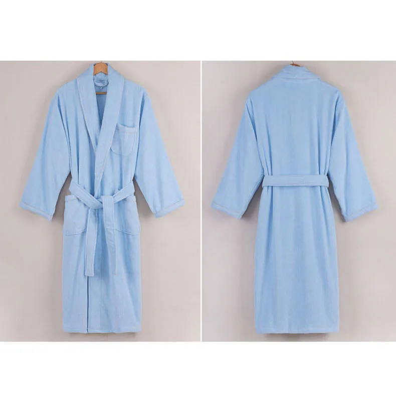 CAVME Blue Халат из чистого хлопка для влюбленных, длинное кимоно, махровый халат, халат для спа-отеля, длинные халаты для отдыха, зимняя ночная рубашка, одежда для сна - Цвет: CAVME Blue