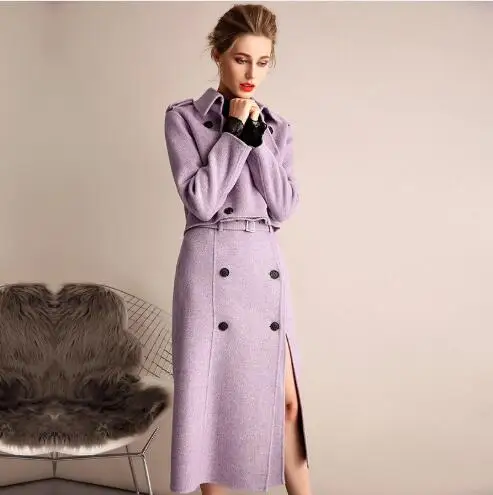 Женские шерстяные костюмы 2018 новый двойной кашемировый приталенный комплект из 2