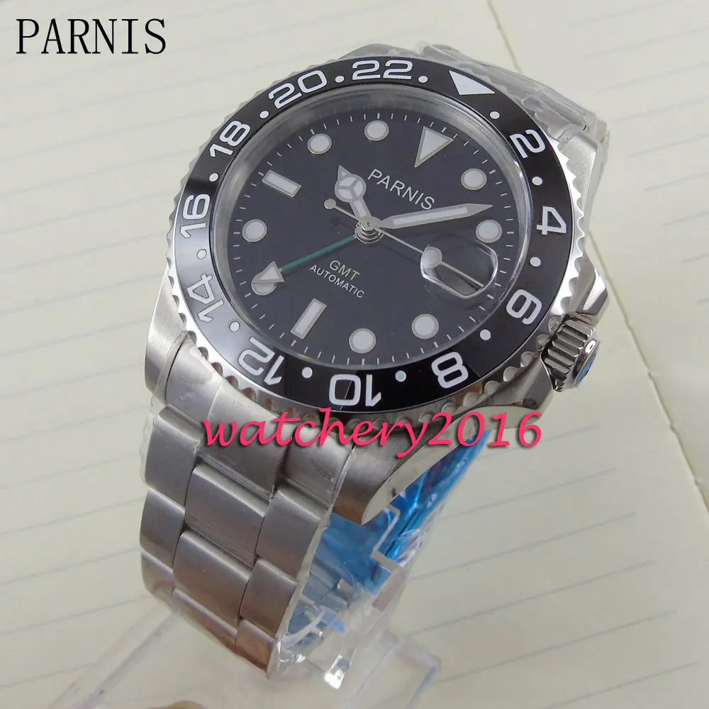 Новые 40 мм парниш черный циферблат керамический ободок белые маркеры сапфировое