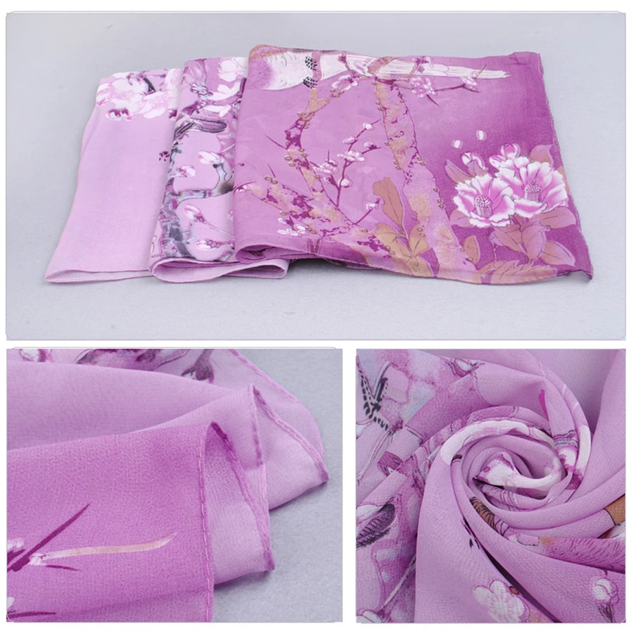 New Chiffon Scarves Summer Silk Scarf Thin Shawls And Wraps Foulard Flower Hijab Stoles | Аксессуары для одежды