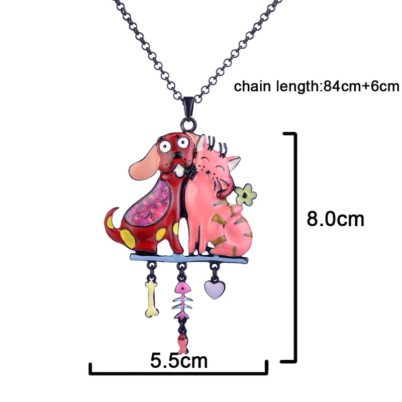 Ожерелье с подвеской в виде кошки и собаки Женское из цинкового сплава цветной