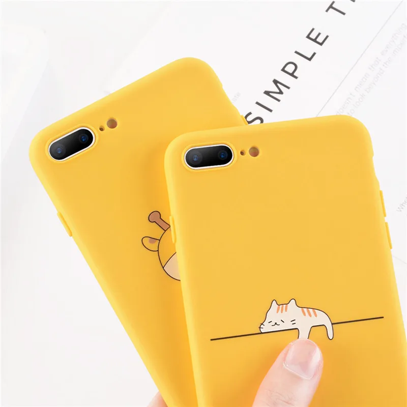 Zagter yellow candy Cover For iPhone 6 7 8 Plus X XR XS Max Cartoon Cat Phone Case 11pro Soft Back |