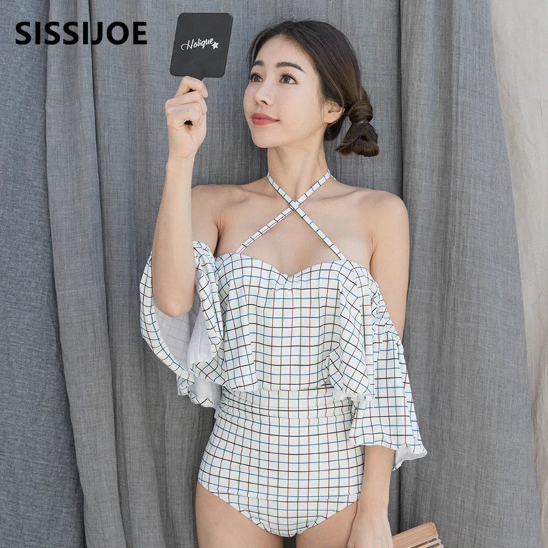 Высокое качество клетчатый топ с лямкой на шее сексуальный женский цельный