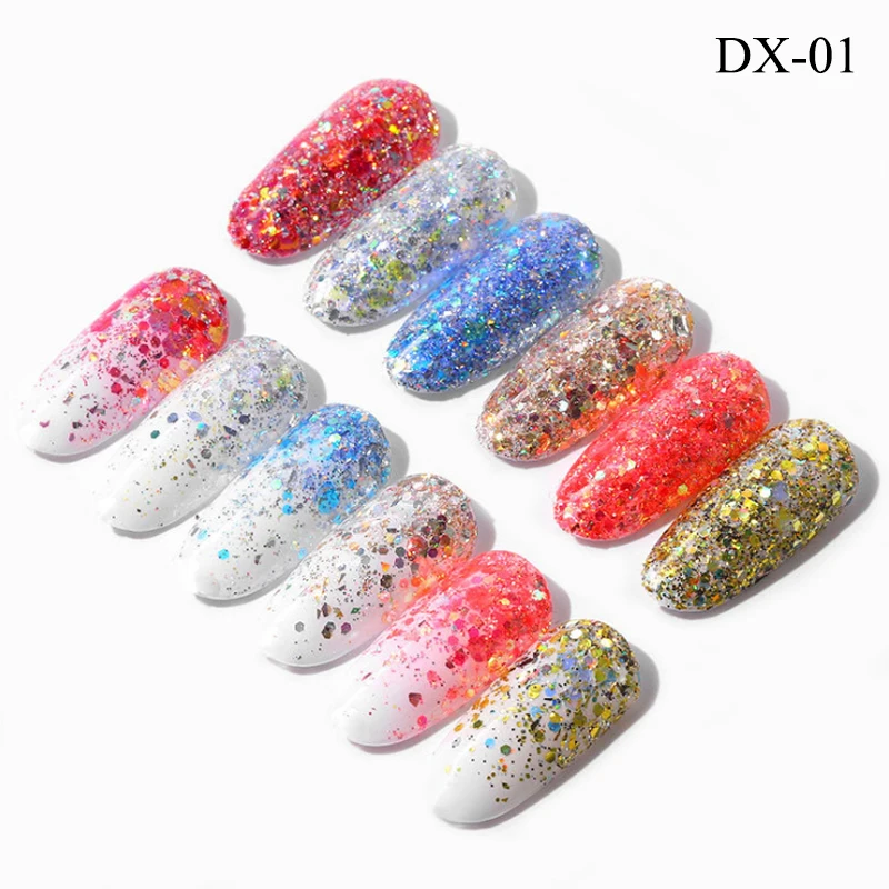 6 Boxes/Set Mixed Laser Colorful Paillette Nail Glitter Summer Charms Designs DIY Irregular Sequins Dust Powder Decorations | Красота и