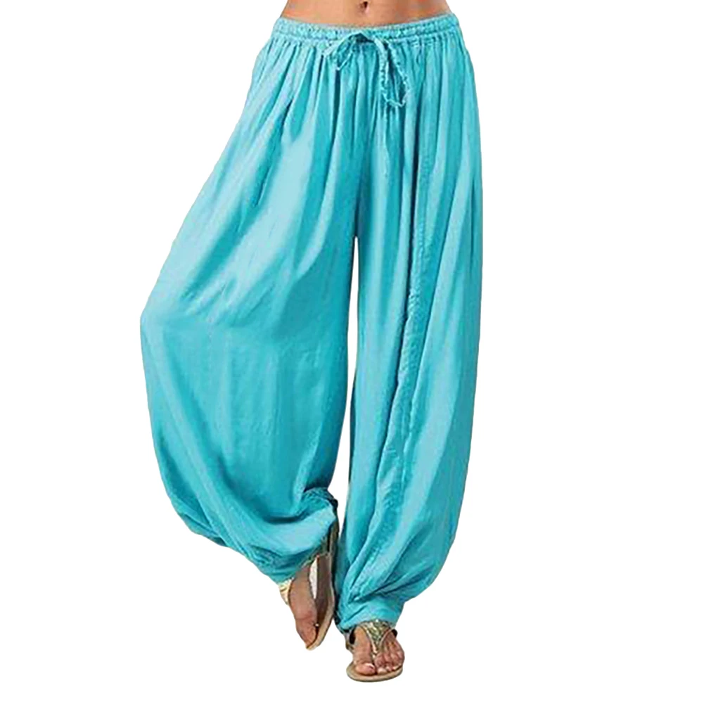 

Women Loose Drawstring Solid Color Wide Leg Long Pants Yoga Harem Trousers New Chic Vintage