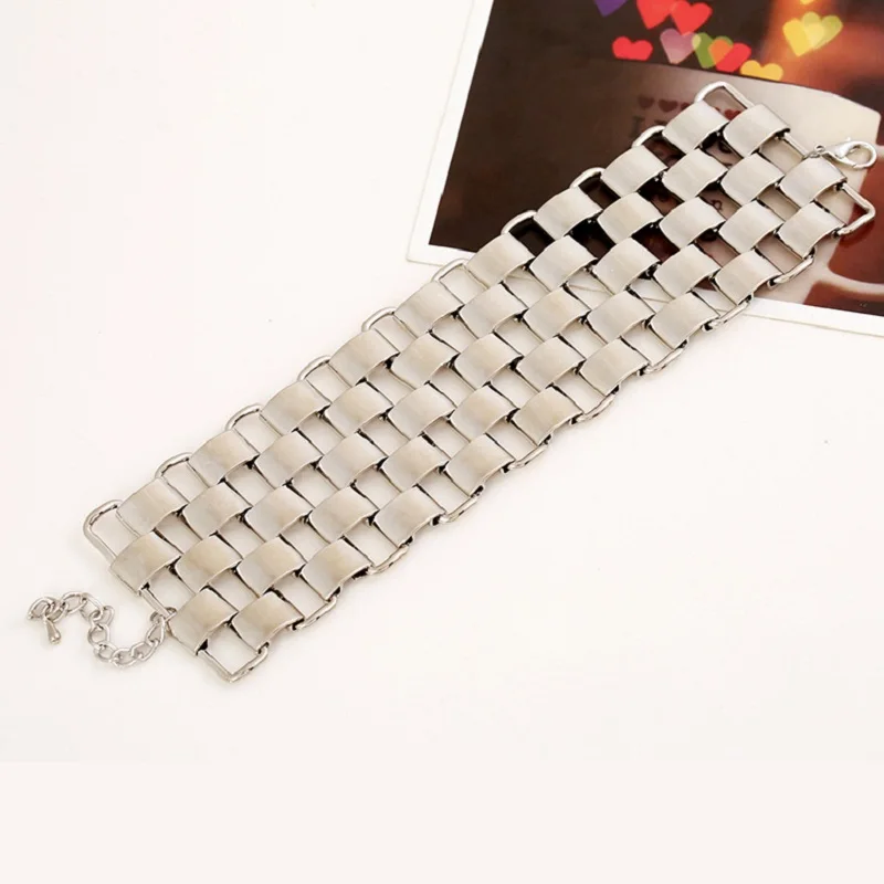 Smooth silver LZHLQ модный Панк Широкий Браслет-манжета ювелирные изделия Ретро трендовые Женские Геометрические сплайсинговые браслеты с цепью покрытые тяжелые металлические аксессуары - Окраска металла: Smooth silver