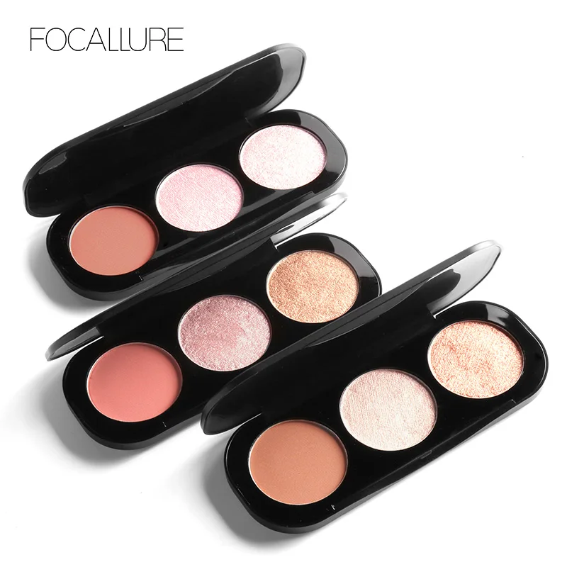 Focallure 3D Shimmer хайлайтер осветитель 3 вида цветов для женщин контур лица макияж пудра комплект гладкой щек румяна и хайлайтер палитра