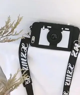 black and white Модный 3D Ретро кошелек-камера Чехол-подставка для телефона для iPhone XS MAX 7 8 6 6s Plus X Мягкая силиконовая задняя крышка с ремешком - Цвет: black and white
