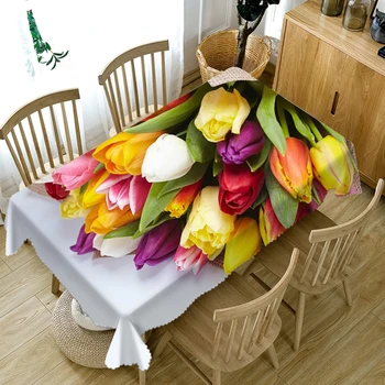สไตล์ Pastoral ดอกกุหลาบที่มีสีสันดอกไม้3d ผ้าปูโต๊ะป้องกันฝุ่นผ้า Thicken รูปสี่เหลี่ยมผืนผ้ารอบตาร...