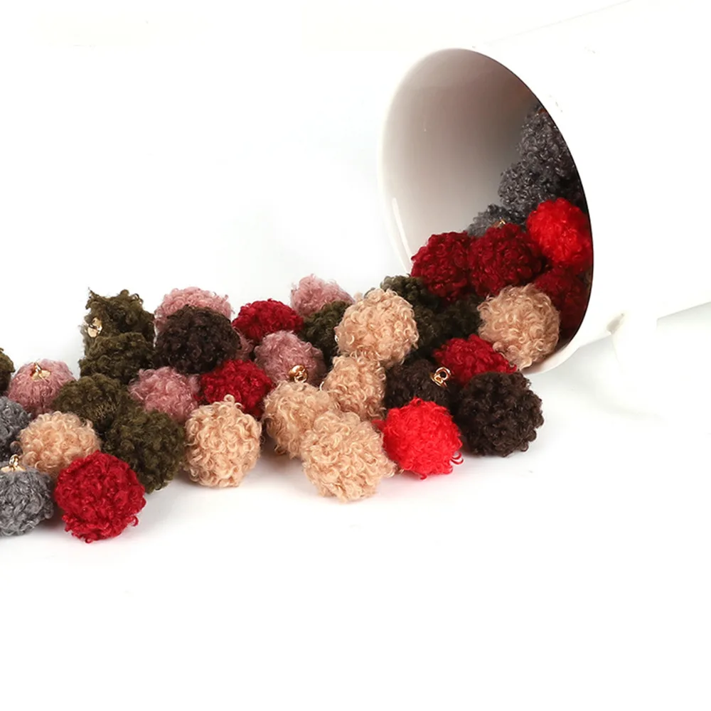 10pcs/lot 20mm Mini Cashmere Pompom Ball Charm Pendant For Bracelet Necklace Jewelry Making DIY Earring Findings | Украшения и