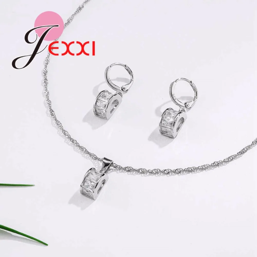 Набор ювелирных изделий из фианита ожерелье и серьги серебра 925 пробы|cz jewelry