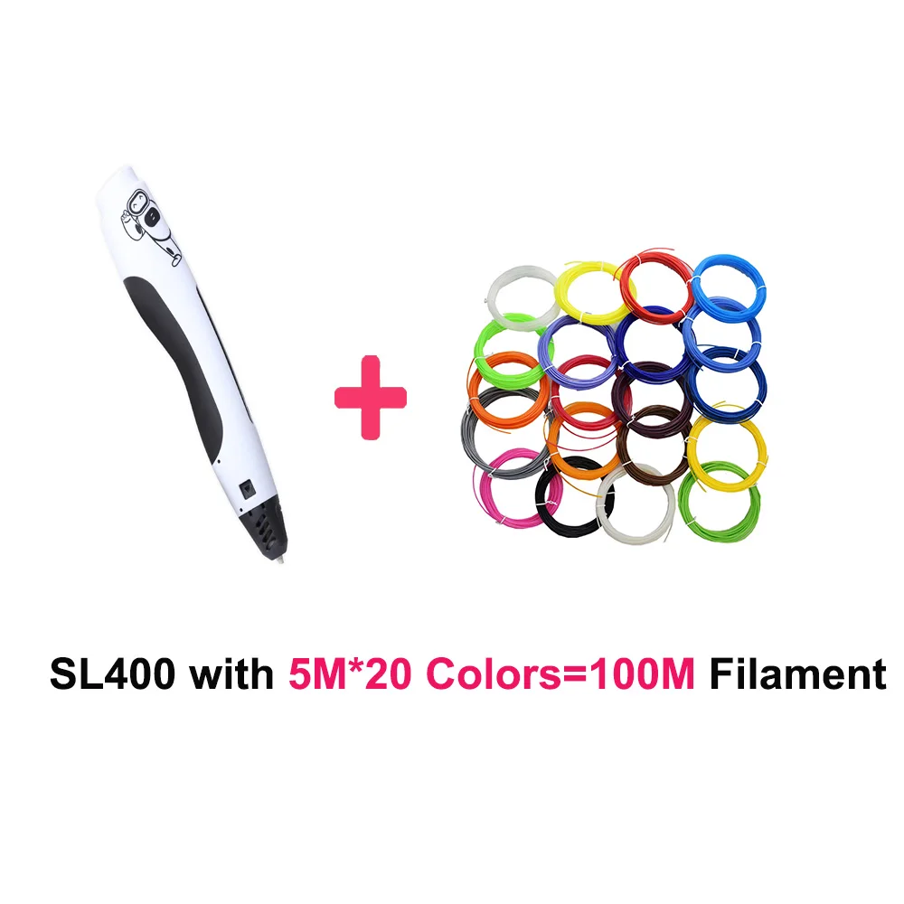 white 20 5M filament Крутой подарок на день рождения для детей SL400 детская ручка для рисования 3D Ручка для использования PLA нити безопасная для детей ручка для рисования 3d - Цвет: white 20 5M filament