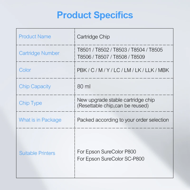 9 цветов T8501-T8509 T8501 Картридж Чип Постоянный чип ARC чип для Epson SureColor P800 SC-P800 принтер чернильный бак чип