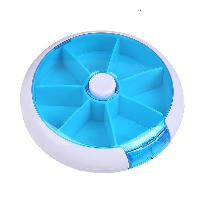 Blue Портативная переносная еженедельная Вращающаяся круглая коробка для таблеток, разветвитель, органайзер для таблеток, медицинская коробка для таблеток на 7 дней, резак для таблеток, забота о здоровье - Цвет: Blue