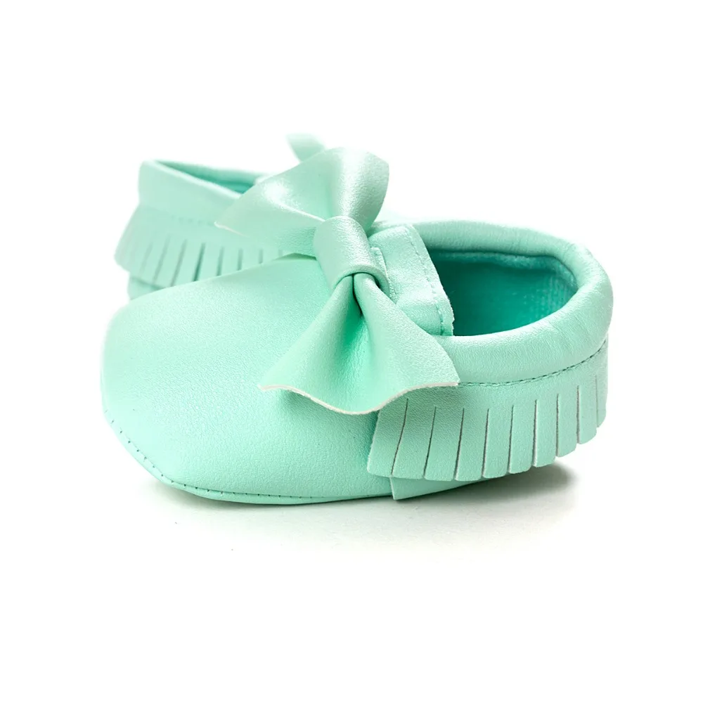 Мокасины из мягкой искусственной кожи с кисточками для девочек бантом