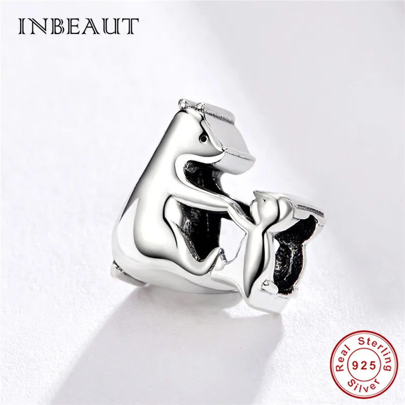 INBEAUT 100% серебряный браслет милый для мамы и ребенка с бусинами подходит бренда